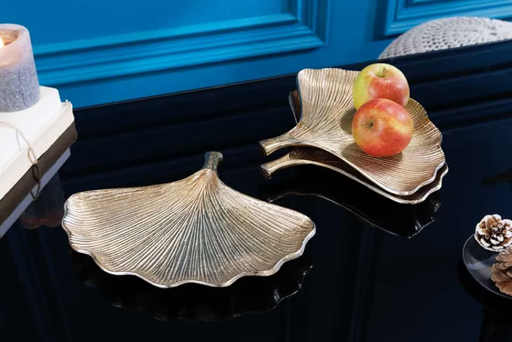 Riess-Ambiente Goldene Möbel|Schalen > Dekoratives Schalen 3er Set GINKGO 30cm gold handmade Metall