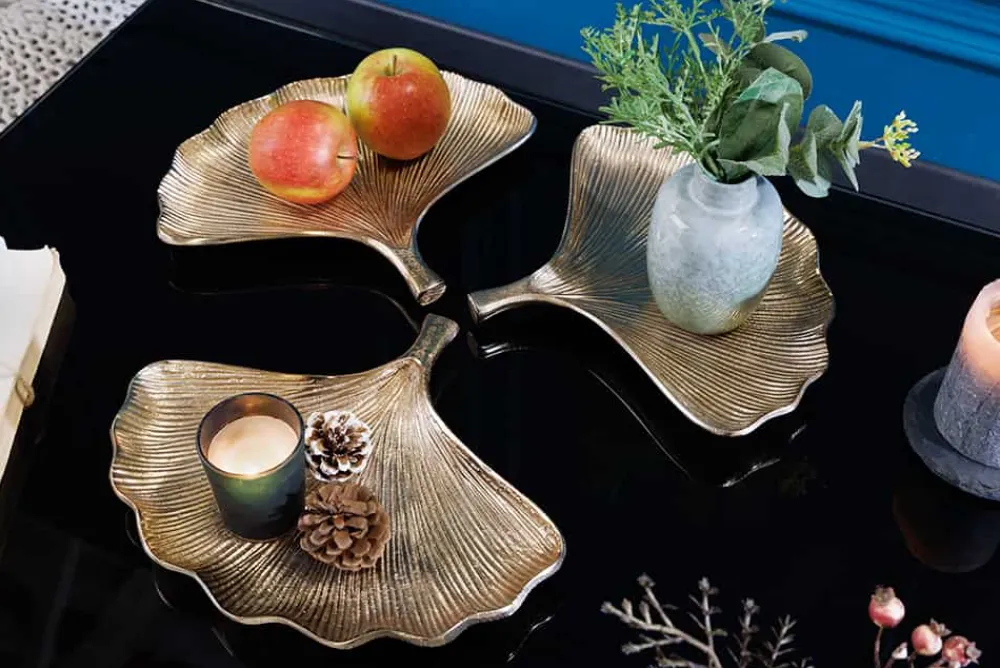 Riess-Ambiente Goldene Möbel|Schalen > Dekoratives Schalen 3er Set GINKGO 30cm gold handmade Metall