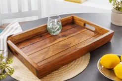 Riess-Ambiente Mehr...|Wohnaccessoires > Dekoratives Tablett MAKASSAR 45cm braun Sheesham Massivholz stone finish Servierbrett