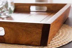 Riess-Ambiente Mehr...|Wohnaccessoires > Dekoratives Tablett MAKASSAR 45cm braun Sheesham Massivholz stone finish Servierbrett