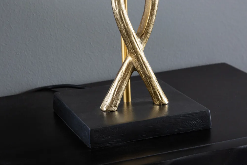 Riess-Ambiente Goldene Möbel|Tischlampen > Dekorative Tischlampe GINKGO 62cm schwarz gold Metall Skulptur Leuchte mit Marmorfuß