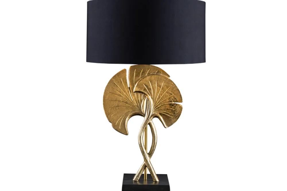 Riess-Ambiente Goldene Möbel|Tischlampen > Dekorative Tischlampe GINKGO 62cm schwarz gold Metall Skulptur Leuchte mit Marmorfuß