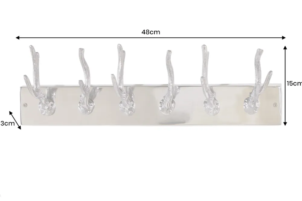 Riess-Ambiente Garderoben > Dekorative Wandgarderobe DEER 50cm silber Aluminium poliert Hirschgeweih Kleiderhaken