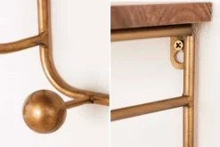 Riess-Ambiente Wandregale|Goldene Möbel > Dekorative Wandgarderobe HERITAGE 80cm natur gold messing Pinie Metall mit Ablage