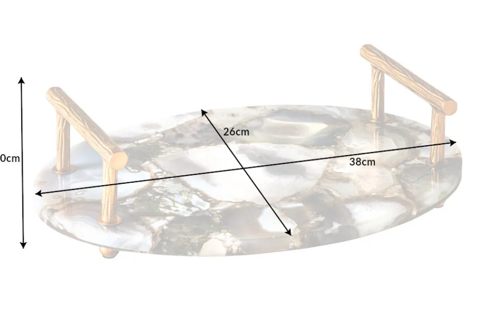 Riess-Ambiente Goldene Möbel|Etageren & Tabletts > Deko Serviertablett NOBLE 40cm Edelstein handmade Achat Quarz Goldgriffe