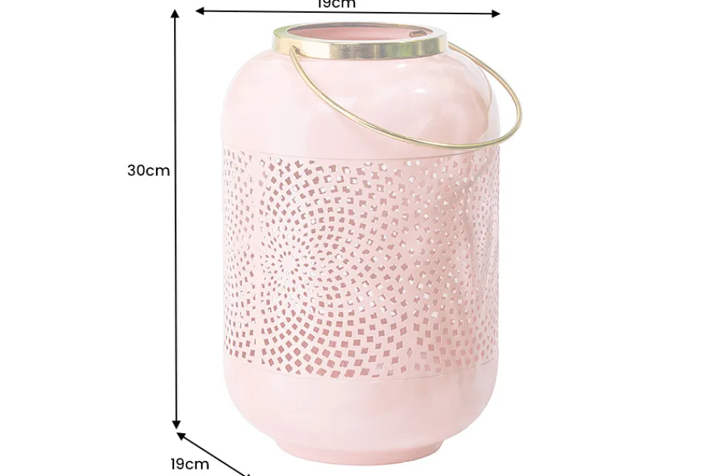 Riess-Ambiente Dekoration > Deko Windlicht CANDLELIGHT 30cm pastell-rosa Metall handmade Laterne