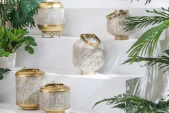 Riess-Ambiente Dekoration|Goldene Möbel > Deko Windlicht ORIENT 20cm gold Metall mit Patina handmade Laterne