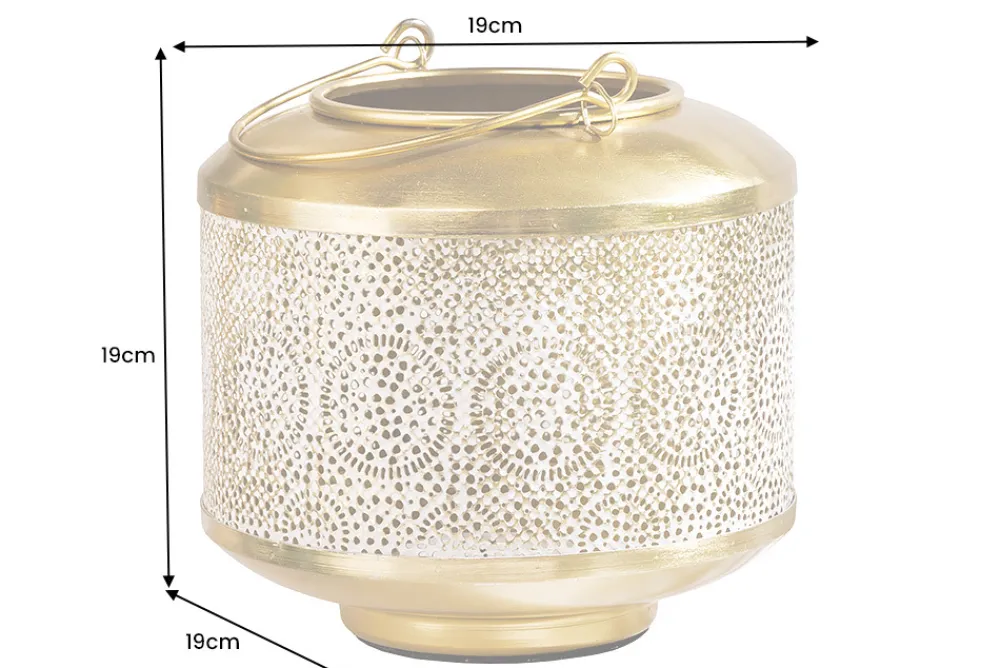 Riess-Ambiente Dekoration|Goldene Möbel > Deko Windlicht ORIENT 20cm gold Metall mit Patina handmade Laterne