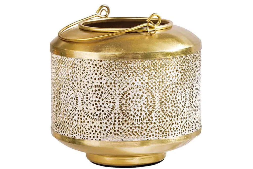 Riess-Ambiente Dekoration|Goldene Möbel > Deko Windlicht ORIENT 20cm gold Metall mit Patina handmade Laterne