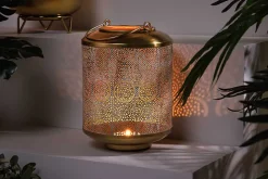 Riess-Ambiente Dekoration|Goldene Möbel > Deko Windlicht ORIENT 25cm gold Metall mit Patina handmade Laterne