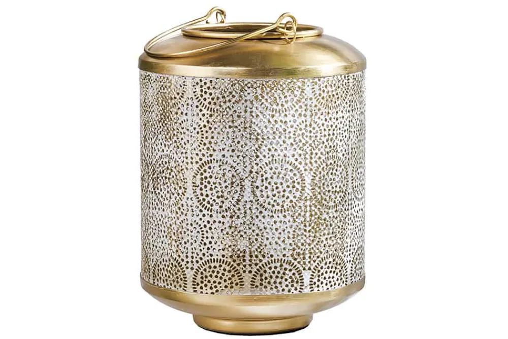 Riess-Ambiente Dekoration|Goldene Möbel > Deko Windlicht ORIENT 25cm gold Metall mit Patina handmade Laterne