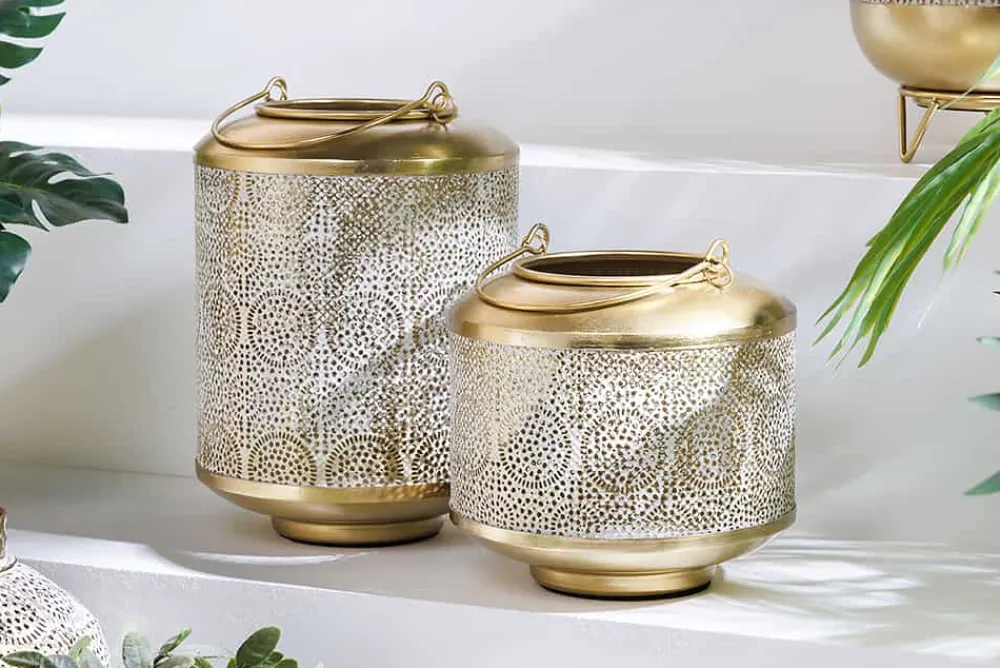 Riess-Ambiente Dekoration|Goldene Möbel > Deko Windlicht ORIENT 25cm gold Metall mit Patina handmade Laterne