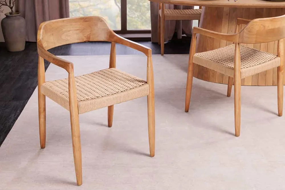 Riess-Ambiente Mehr...|Massivholzstühle > Design Armlehnen-Stuhl KENNEDY natur aus recyceltem Pinienholz mit Korbgeflecht