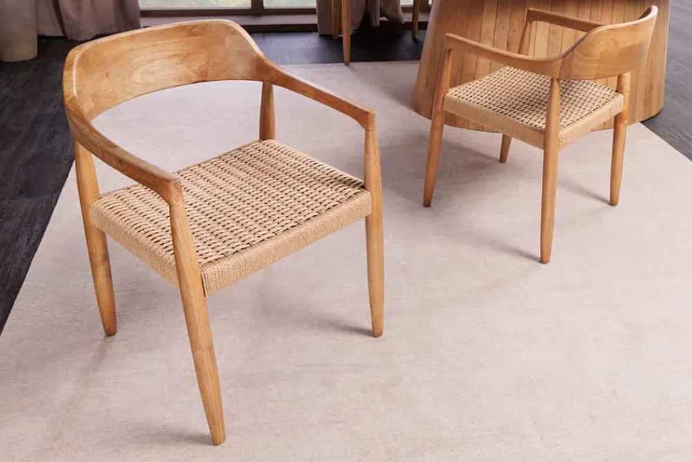 Riess-Ambiente Mehr...|Massivholzstühle > Design Armlehnen-Stuhl KENNEDY natur aus recyceltem Pinienholz mit Korbgeflecht