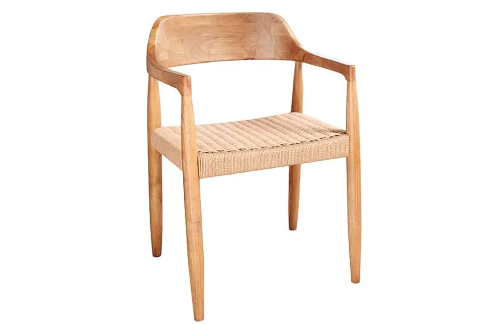 Riess-Ambiente Mehr...|Massivholzstühle > Design Armlehnen-Stuhl KENNEDY natur aus recyceltem Pinienholz mit Korbgeflecht