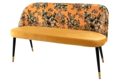 Riess-Ambiente Sitzbänke|Retro Möbel > Design Bank PRÊT-À-PORTER gelb Samt florales Muster und goldene Fußkappen