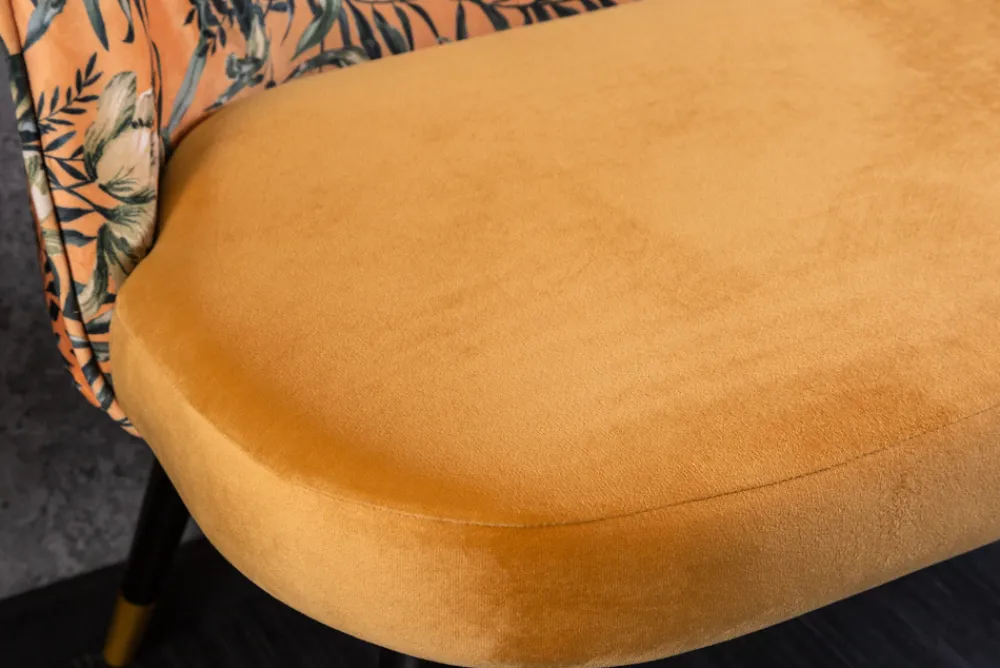 Riess-Ambiente Sitzbänke|Retro Möbel > Design Bank PRÊT-À-PORTER gelb Samt florales Muster und goldene Fußkappen