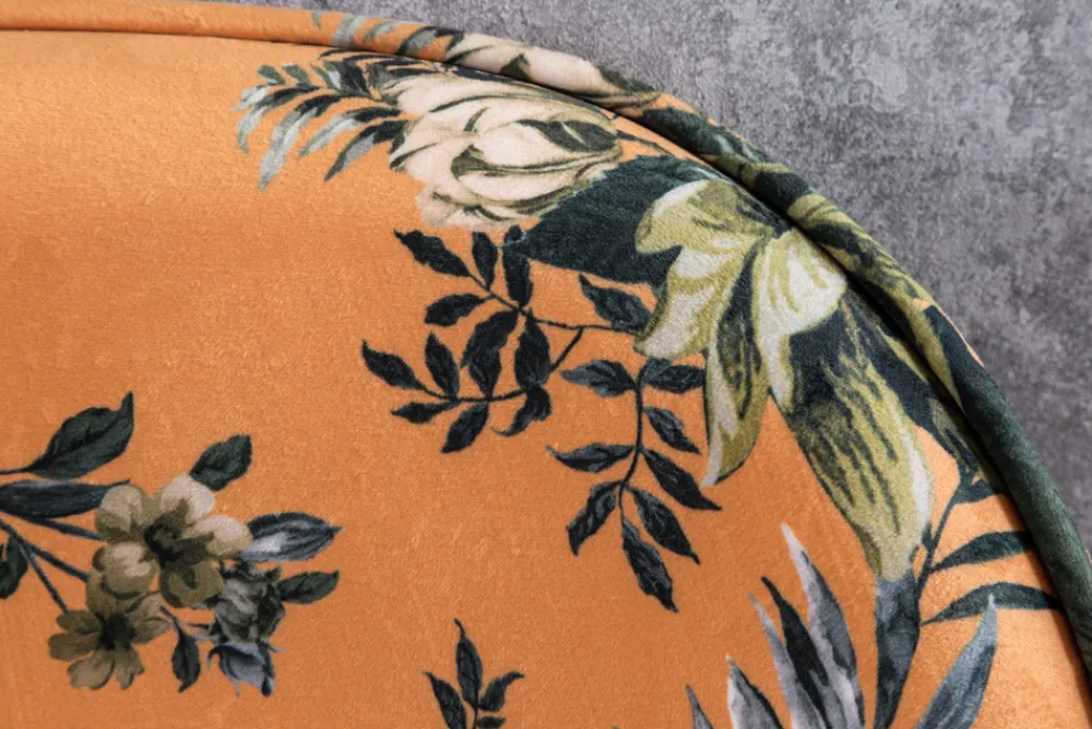Riess-Ambiente Sitzbänke|Retro Möbel > Design Bank PRÊT-À-PORTER gelb Samt florales Muster und goldene Fußkappen