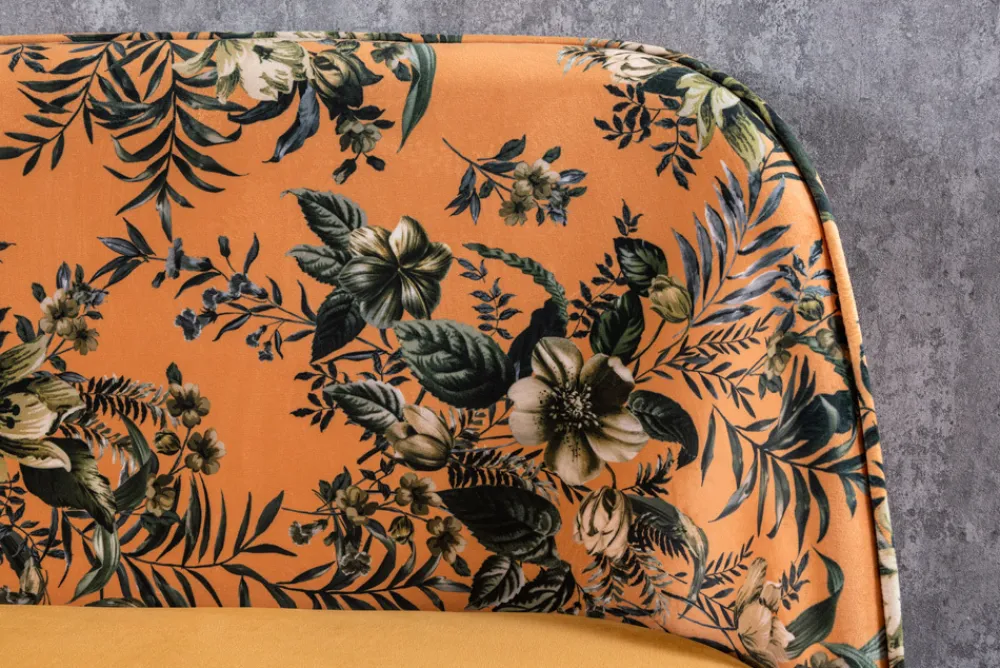 Riess-Ambiente Sitzbänke|Retro Möbel > Design Bank PRÊT-À-PORTER gelb Samt florales Muster und goldene Fußkappen