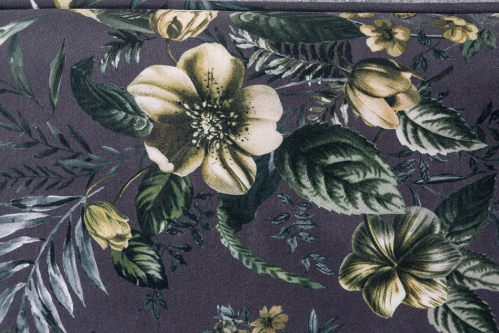 Riess-Ambiente Sitzbänke|Retro Möbel > Design Bank PRÊT-À-PORTER grau Samt florales Muster und goldene Fußkappen