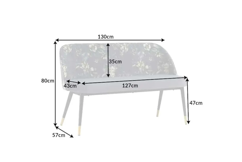 Riess-Ambiente Sitzbänke|Retro Möbel > Design Bank PRÊT-À-PORTER grau Samt florales Muster und goldene Fußkappen