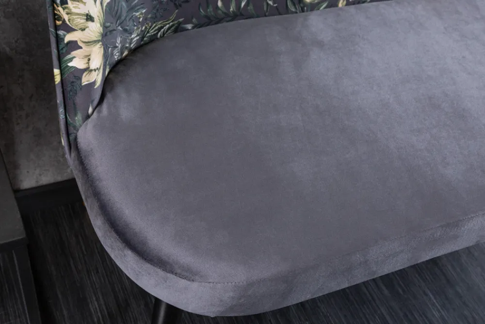 Riess-Ambiente Sitzbänke|Retro Möbel > Design Bank PRÊT-À-PORTER grau Samt florales Muster und goldene Fußkappen
