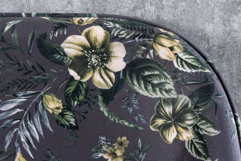 Riess-Ambiente Sitzbänke|Retro Möbel > Design Bank PRÊT-À-PORTER grau Samt florales Muster und goldene Fußkappen