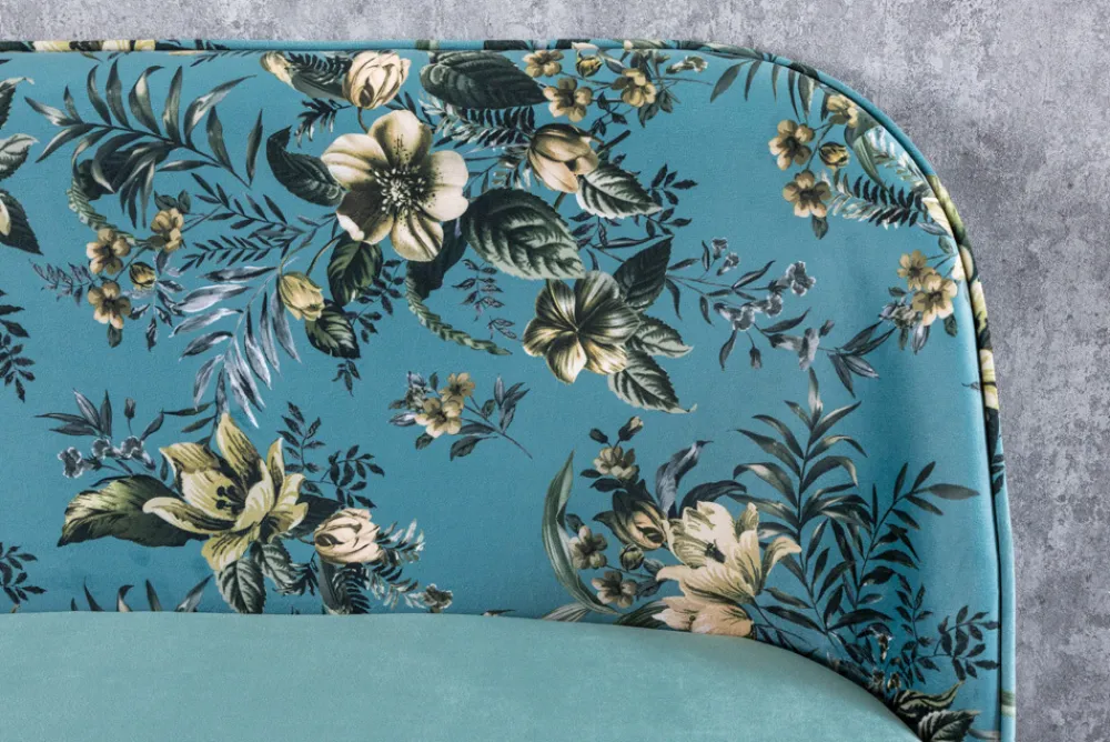 Riess-Ambiente Sitzbänke|Retro Möbel > Design Bank PRÊT-À-PORTER türkis Samt florales Muster und goldene Fußkappen