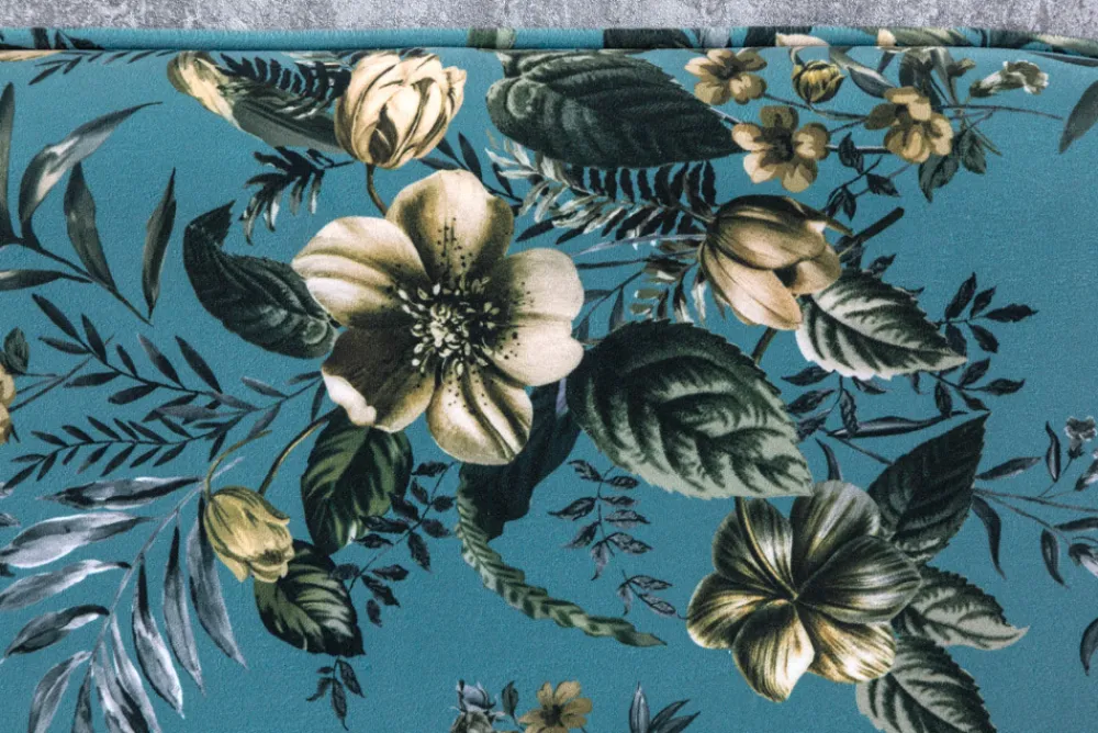 Riess-Ambiente Sitzbänke|Retro Möbel > Design Bank PRÊT-À-PORTER türkis Samt florales Muster und goldene Fußkappen