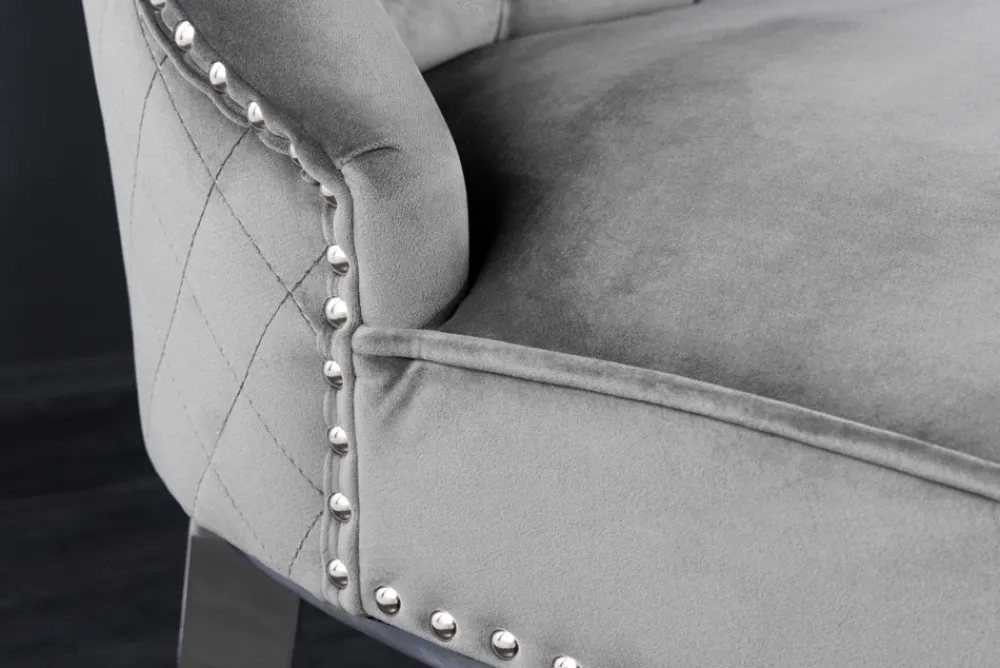 Riess-Ambiente Barhocker|Samt Möbel > Design Barhocker CASTLE DELUXE grau Samt silber Edelstahl mit Lehne Chesterfield