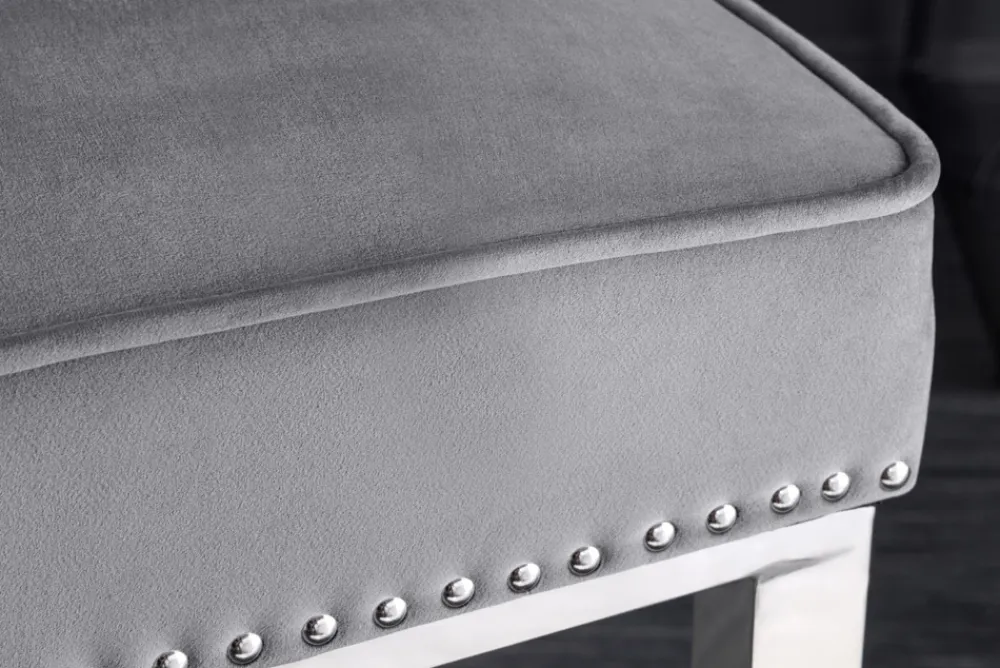 Riess-Ambiente Barhocker|Samt Möbel > Design Barhocker CASTLE DELUXE grau Samt silber Edelstahl mit Lehne Chesterfield