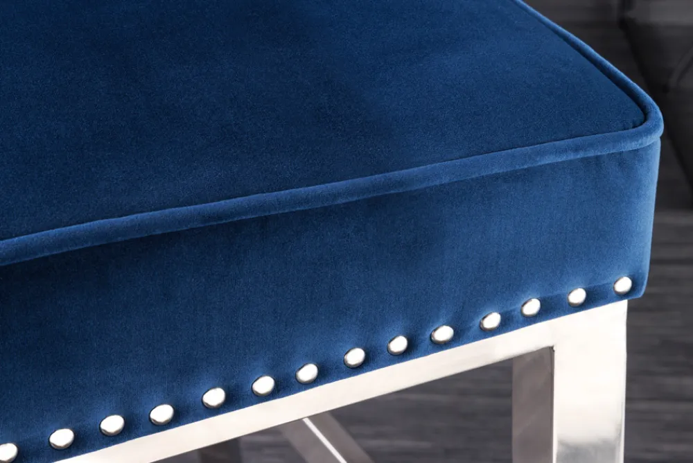 Riess-Ambiente Barhocker|Samt Möbel > Design Barhocker CASTLE DELUXE royalblau Samt silber Edelstahl mit Lehne Chesterfield