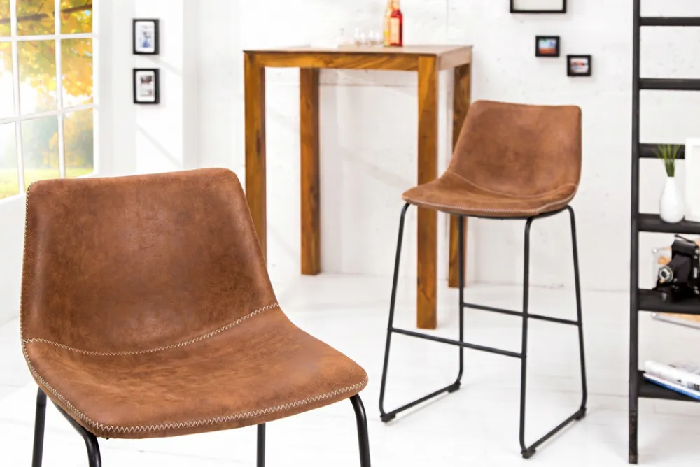 Riess-Ambiente Industrial Loft|Retro Möbel > Design Barhocker DJANGO vintage braun Microfaser mit Lehne Eisengestell schwarz