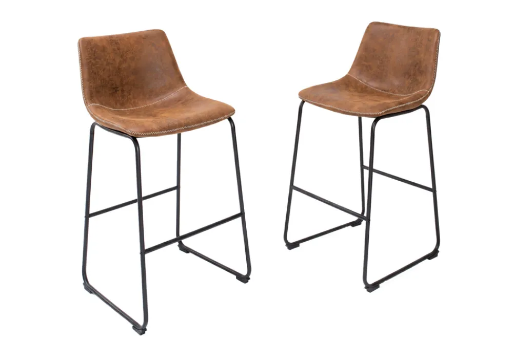 Riess-Ambiente Industrial Loft|Retro Möbel > Design Barhocker DJANGO vintage braun Microfaser mit Lehne Eisengestell schwarz