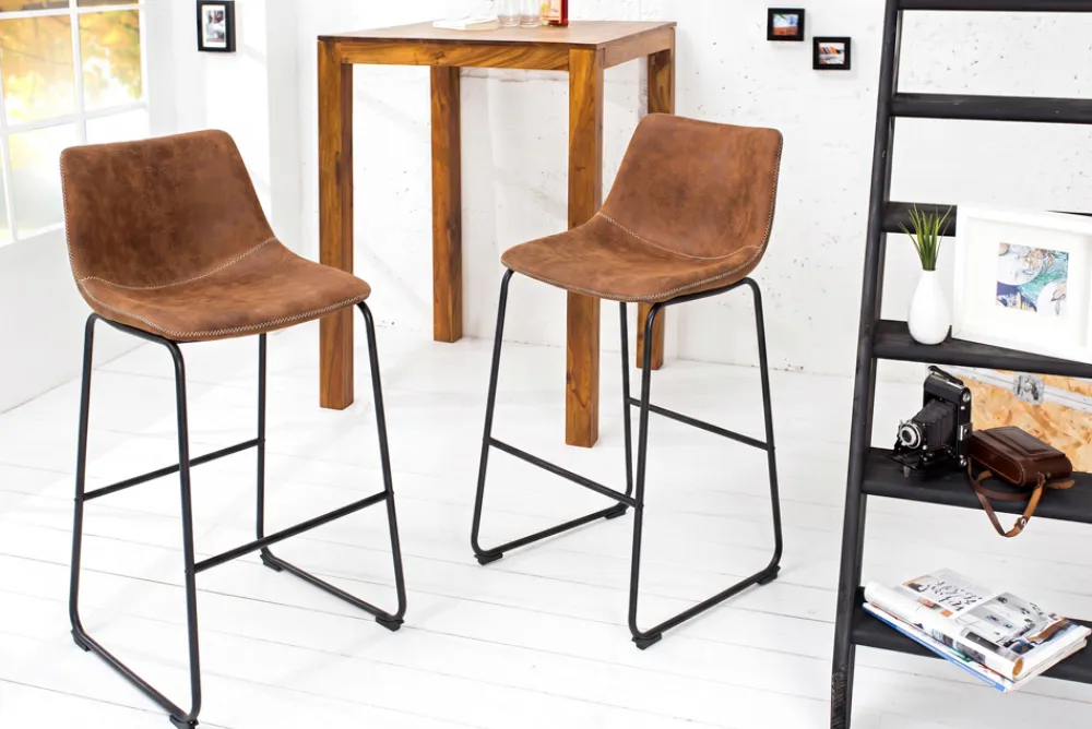 Riess-Ambiente Industrial Loft|Retro Möbel > Design Barhocker DJANGO vintage braun Microfaser mit Lehne Eisengestell schwarz
