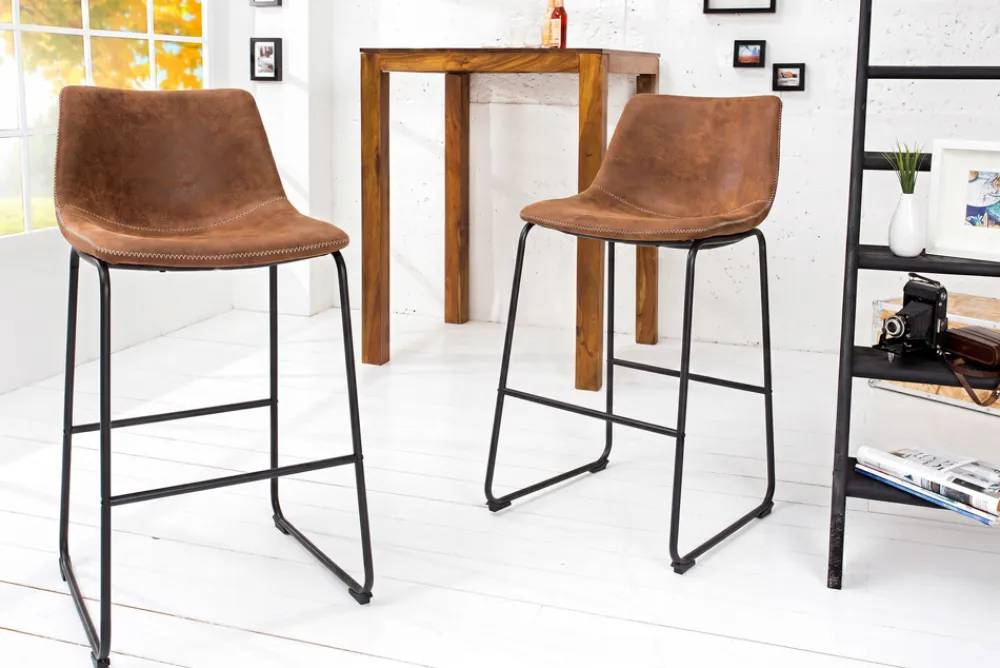 Riess-Ambiente Industrial Loft|Retro Möbel > Design Barhocker DJANGO vintage braun Microfaser mit Lehne Eisengestell schwarz