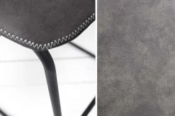 Riess-Ambiente Industrial Loft|Retro Möbel > Design Barhocker DJANGO vintage grau Microfaser mit Lehne Eisengestell schwarz