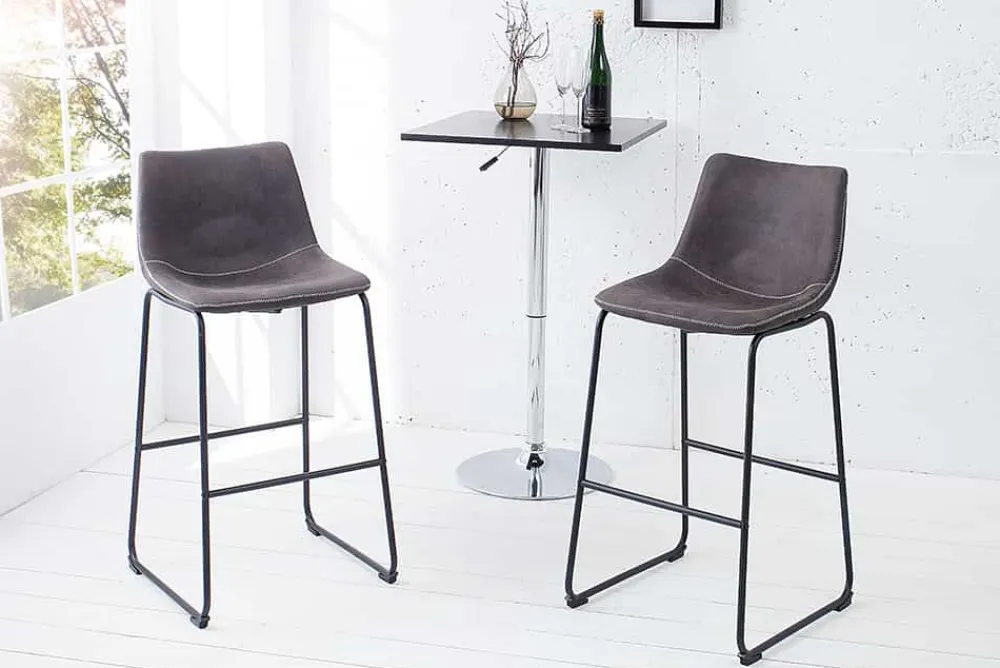 Riess-Ambiente Industrial Loft|Retro Möbel > Design Barhocker DJANGO vintage grau Microfaser mit Lehne Eisengestell schwarz