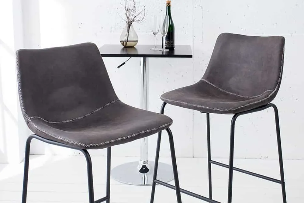Riess-Ambiente Industrial Loft|Retro Möbel > Design Barhocker DJANGO vintage grau Microfaser mit Lehne Eisengestell schwarz