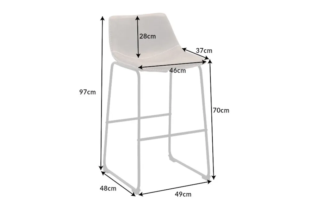 Riess-Ambiente Industrial Loft|Retro Möbel > Design Barhocker DJANGO vintage grau Microfaser mit Lehne Eisengestell schwarz