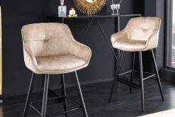 Riess-Ambiente Retro Möbel|Barhocker > Design Barhocker EUPHORIA champagner greige Samt schwarze Metallbeine Barstuhl mit Lehne