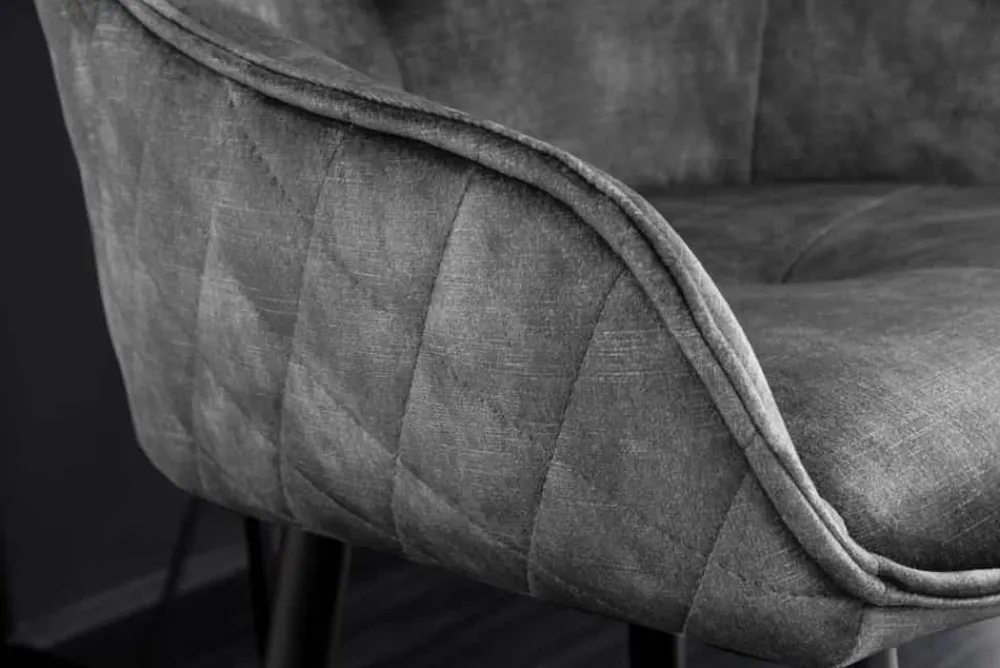 Riess-Ambiente Retro Möbel|Barhocker > Design Barhocker EUPHORIA grau Samt schwarze Metallbeine Barstuhl mit Lehne