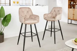 Riess-Ambiente Barhocker|Samt Möbel > Design Barhocker MILANO champagner beige Samt Barstuhl mit Lehne Metall schwarz