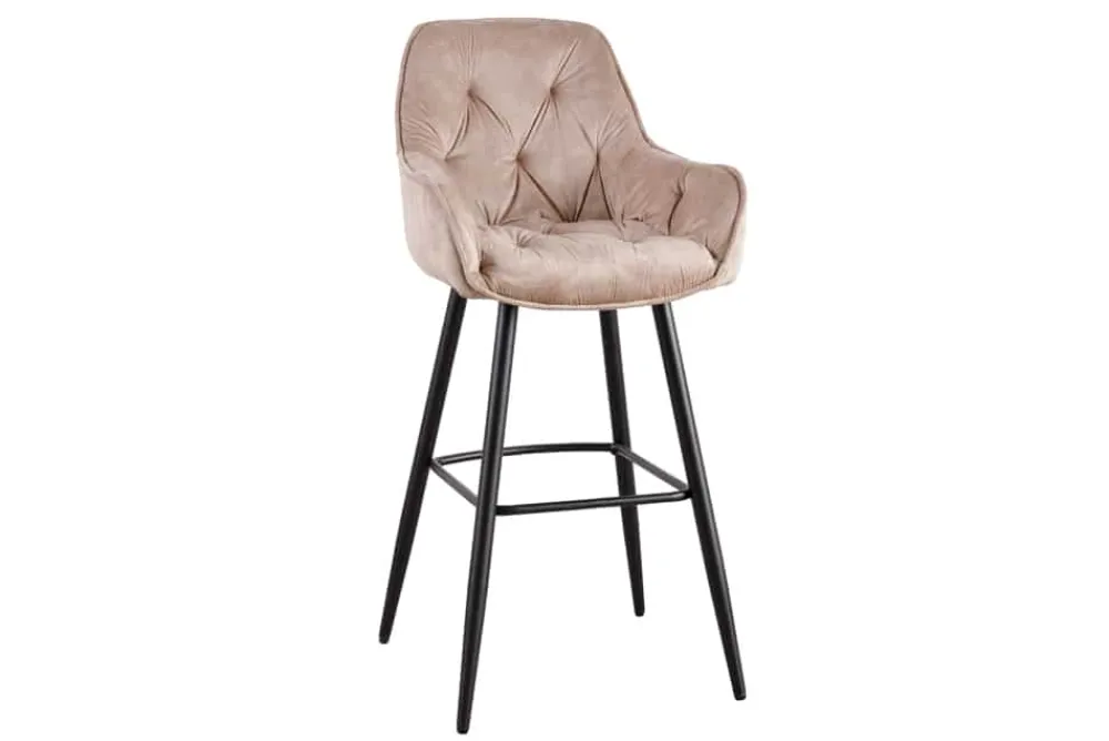 Riess-Ambiente Barhocker|Samt Möbel > Design Barhocker MILANO champagner beige Samt Barstuhl mit Lehne Metall schwarz