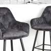 Riess-Ambiente Barhocker|Samt Möbel > Design Barhocker MILANO grau Samt Barstuhl mit Lehne Metall schwarz Chesterfield-Steppung