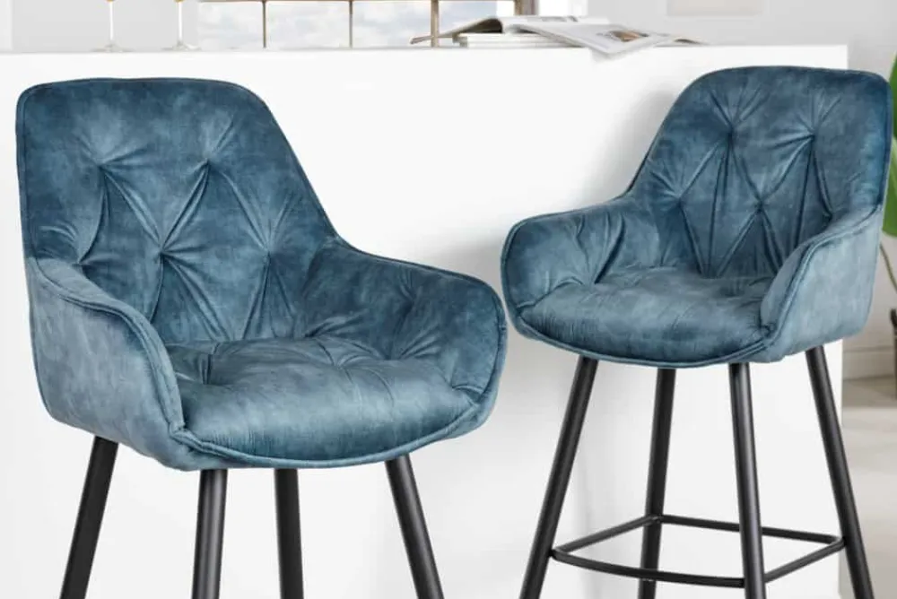 Riess-Ambiente Barhocker|Samt Möbel > Design Barhocker MILANO petrol Samt Barstuhl mit Lehne Metall schwarz