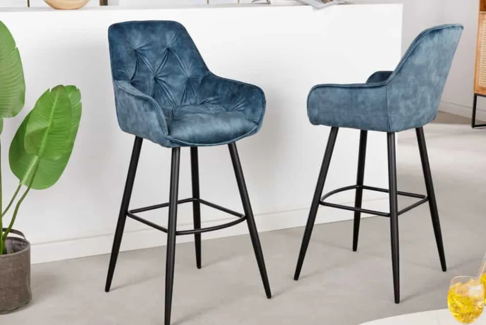 Riess-Ambiente Barhocker|Samt Möbel > Design Barhocker MILANO petrol Samt Barstuhl mit Lehne Metall schwarz