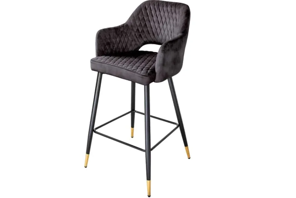 Riess-Ambiente Retro Möbel|Barhocker > Design Barhocker PARIS grau Samt mit Lehne Metall schwarz gold Ziersteppung