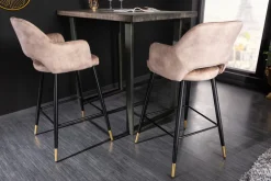 Riess-Ambiente Retro Möbel|Barhocker > Design Barhocker PARIS greige Samt mit Lehne Metall schwarz gold Ziersteppung
