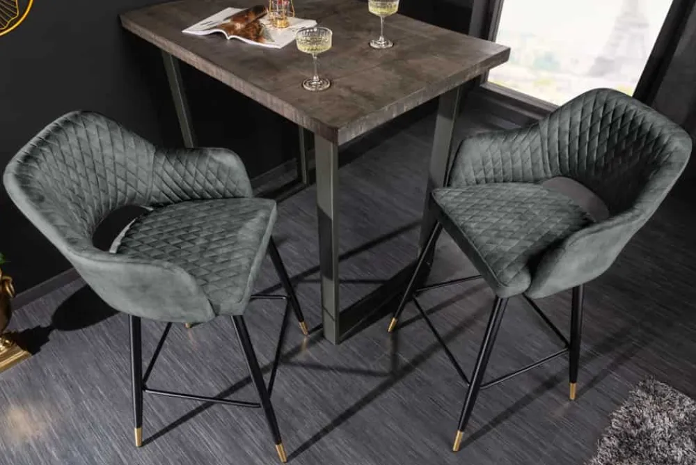 Riess-Ambiente Retro Möbel|Barhocker > Design Barhocker PARIS grün Samt mit Lehne Metall schwarz gold Ziersteppung